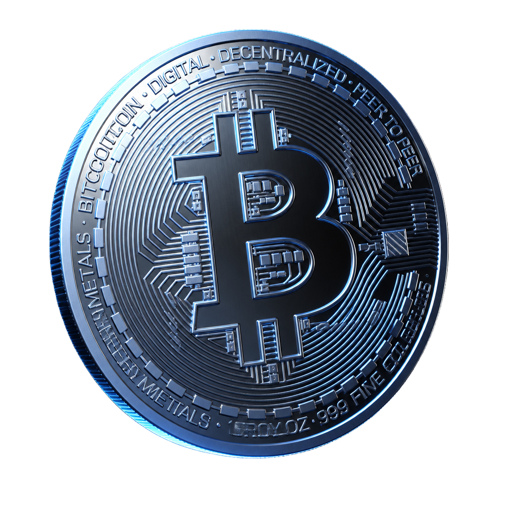3D vizualizácia mince Bitcoin v tmavom kovovom prevedení