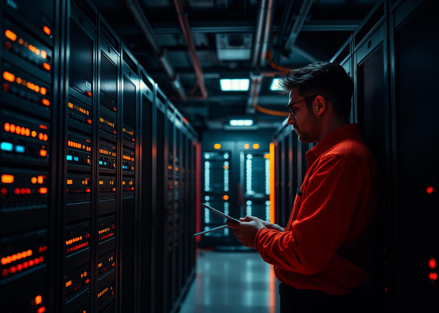 Technik kontroluje mining hardvér v prevádzke